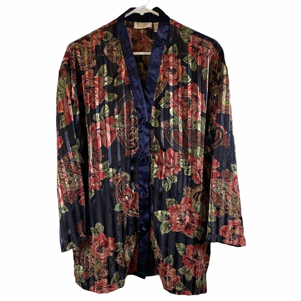 Vtg Victorias Secret Gold Label Pajama Top Womens Size M Nightshirt Blue Floral‎